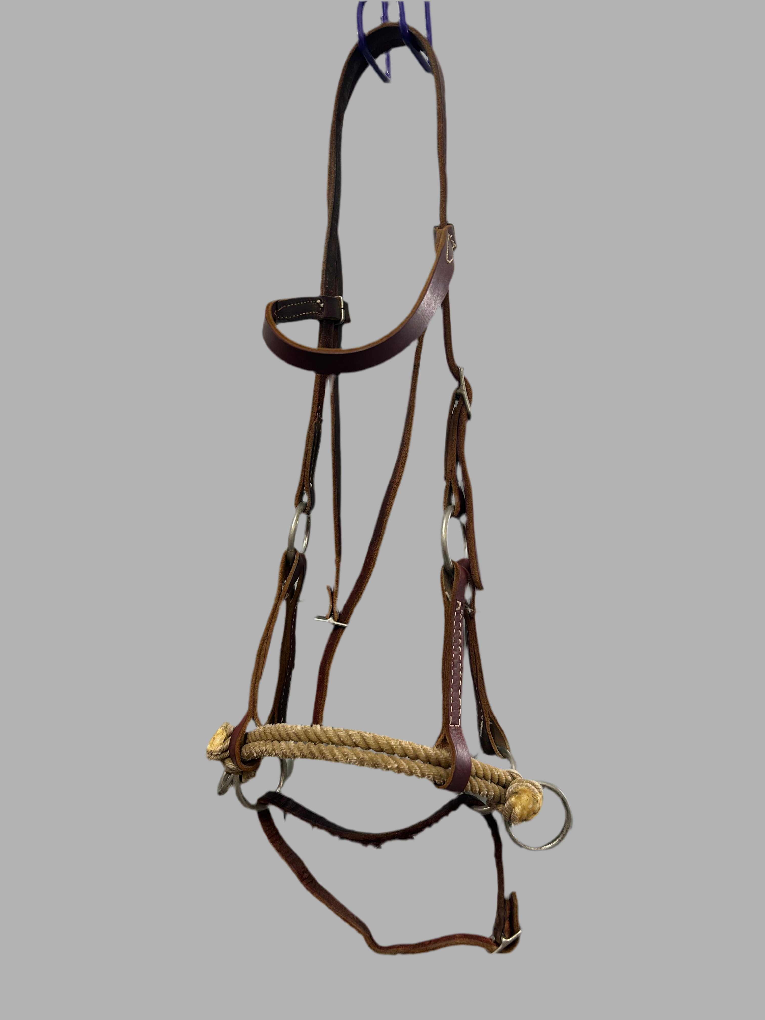 Western Side Pull Headstall in Brown/Rope - Horse