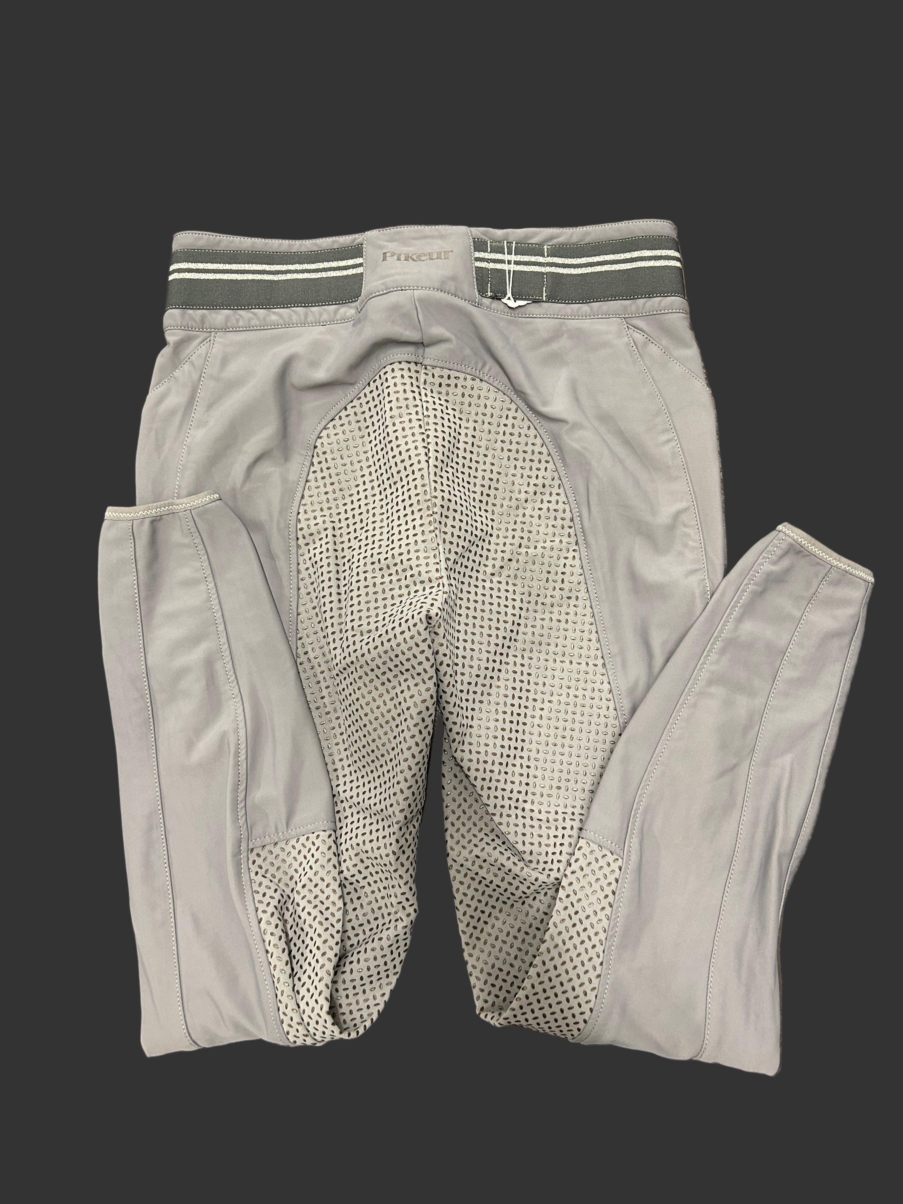 Pikeur Calanja breeches 32 gray, silver lavender tint full seat used