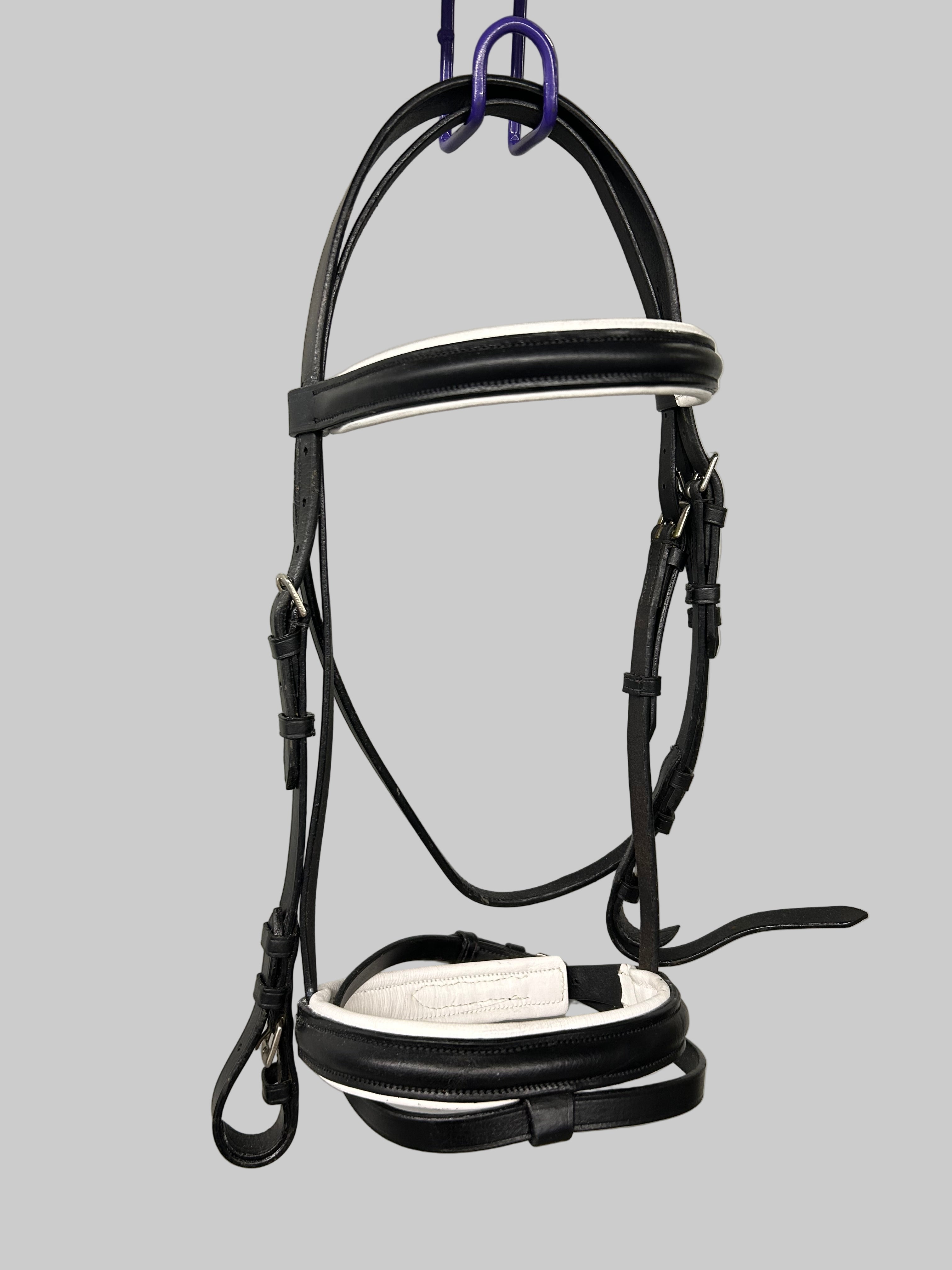 Dressage Bridle w/ Flash in Black/White - Cob