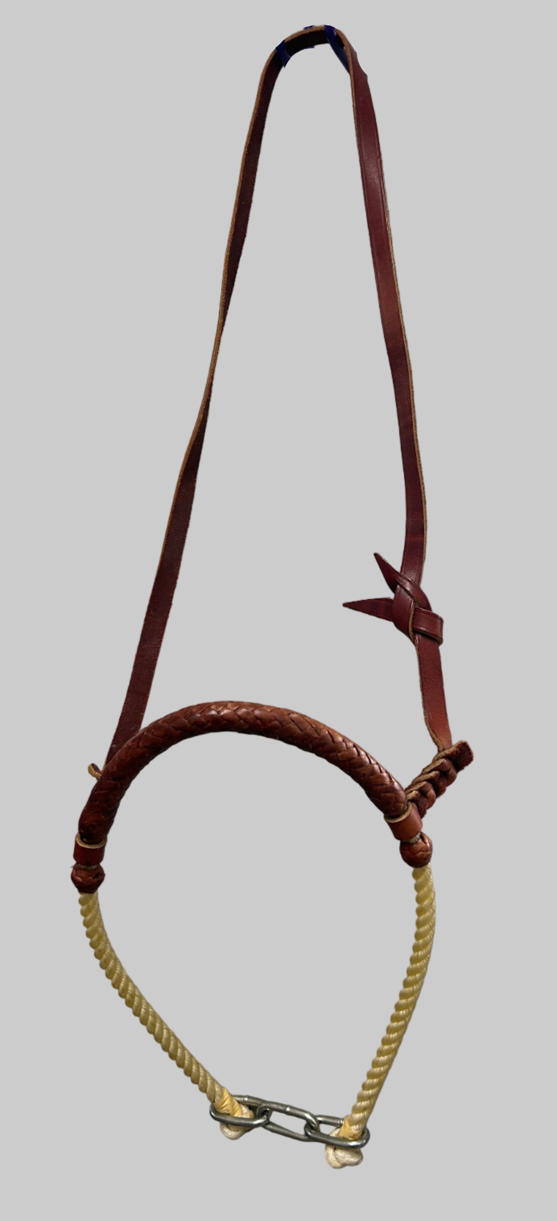 Braided Leather and Rope Tie Down in Brown - Horse