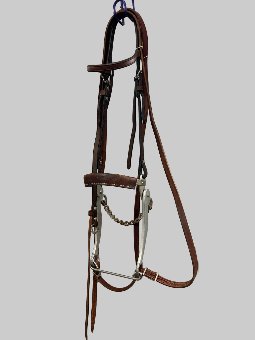 Western Headstall w/ Mechanical Hackamore and Split Reins in Brown - Horse
