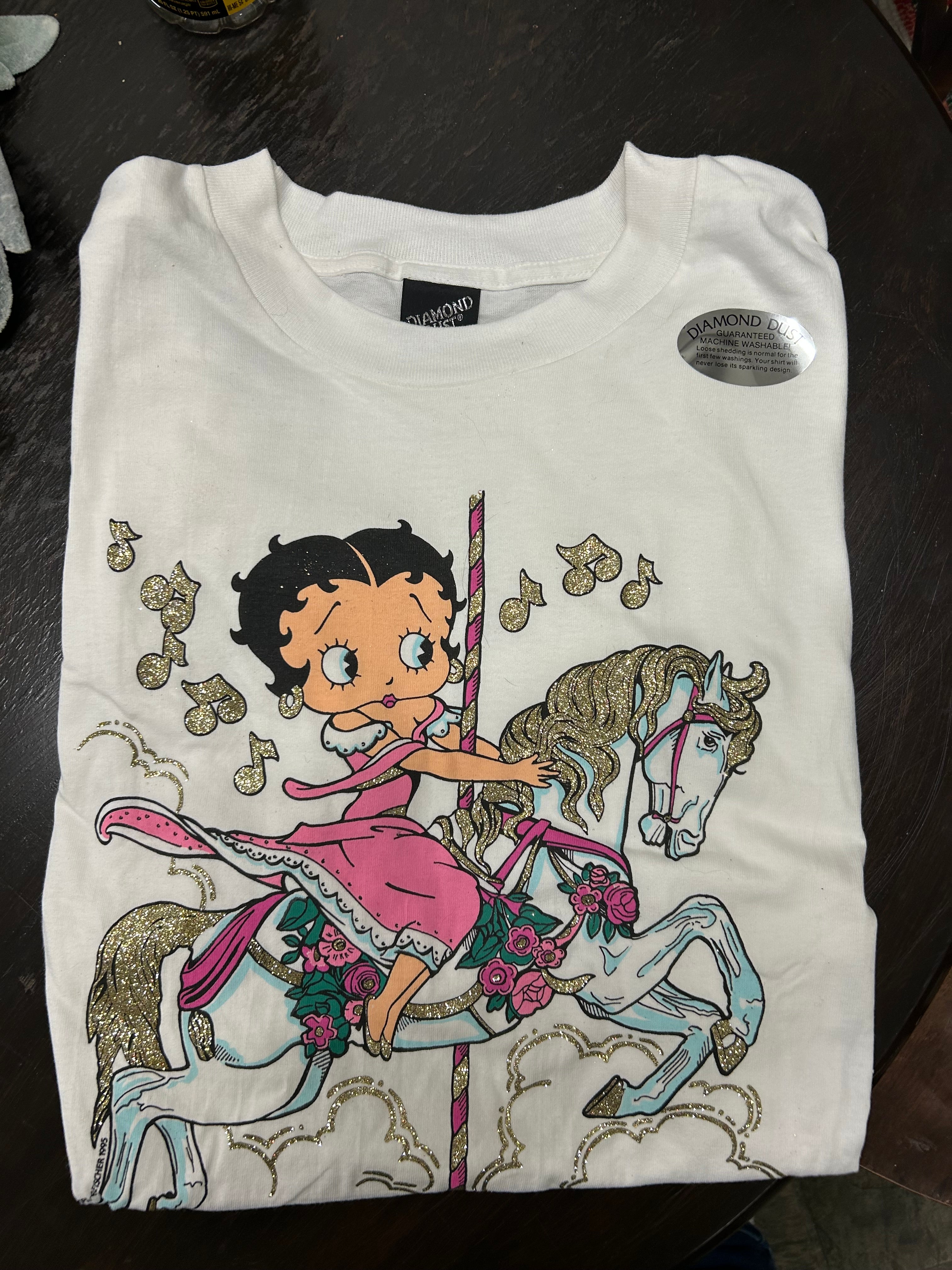 Ride Betty Boop, Ride! T-shirt in White and Gold Dust - Women's Large