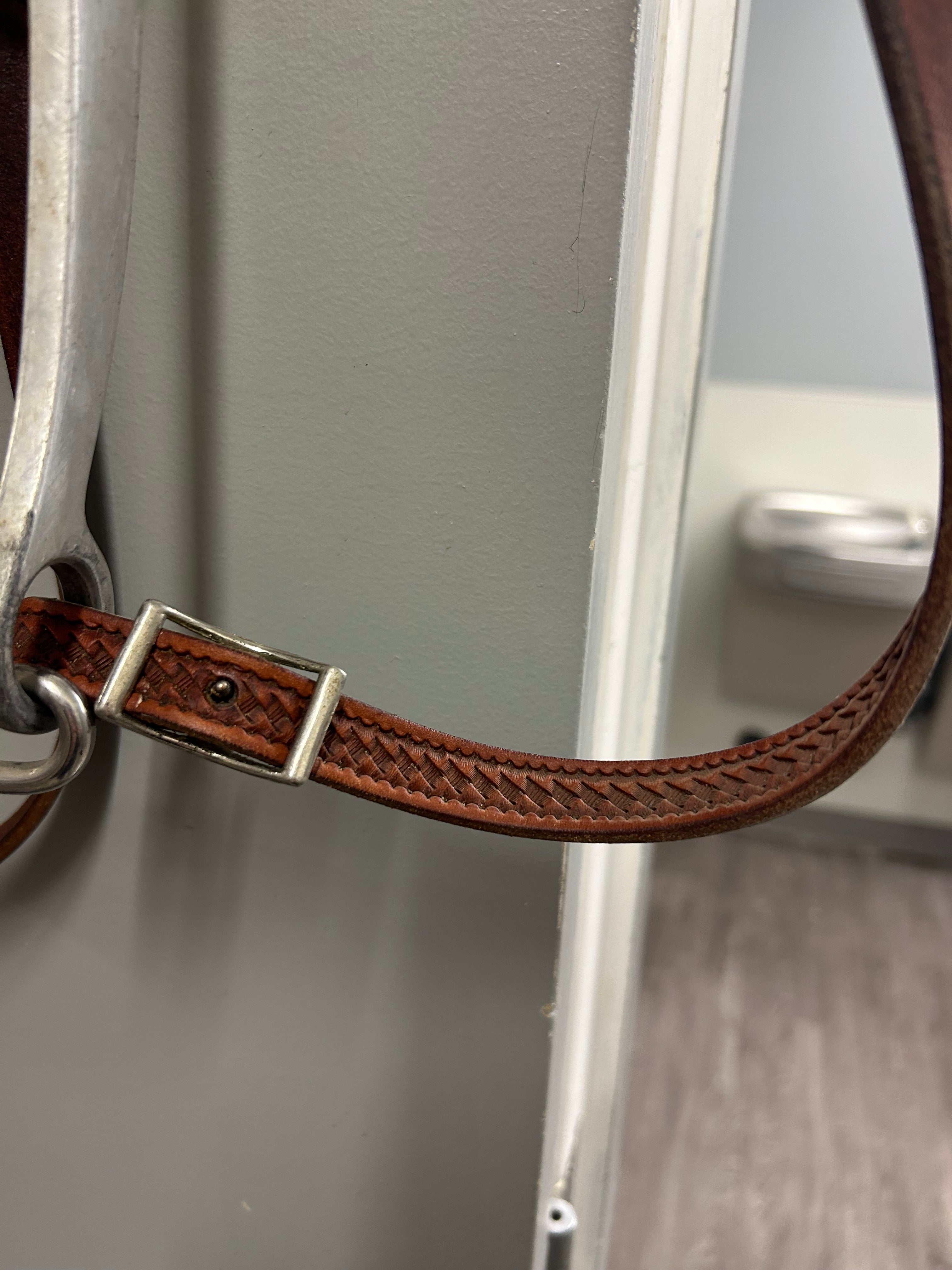 Western Headstall w/ Mechanical Hackamore and Split Reins in Brown - Horse