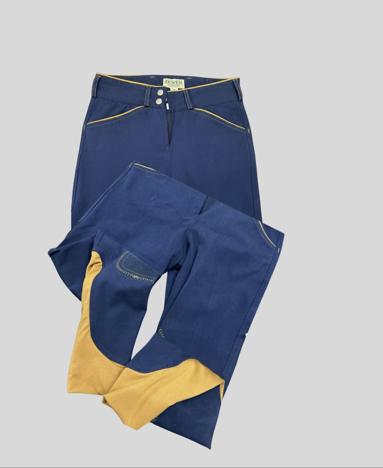 Dover Breeches 24 Dark Blue, Rust/orange Piping Knee Patch