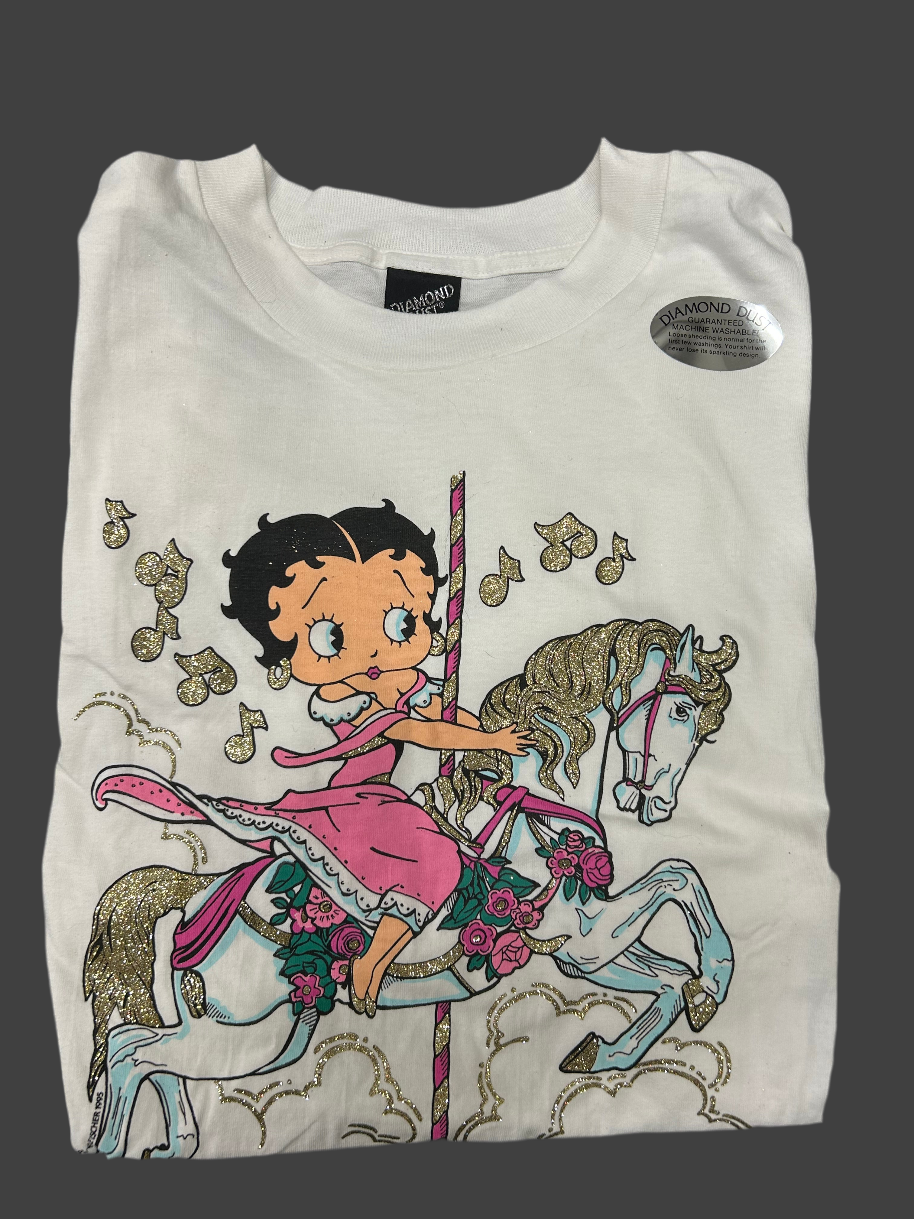 Ride Betty Boop, Ride! T-shirt in White and Gold Dust - Women's Large