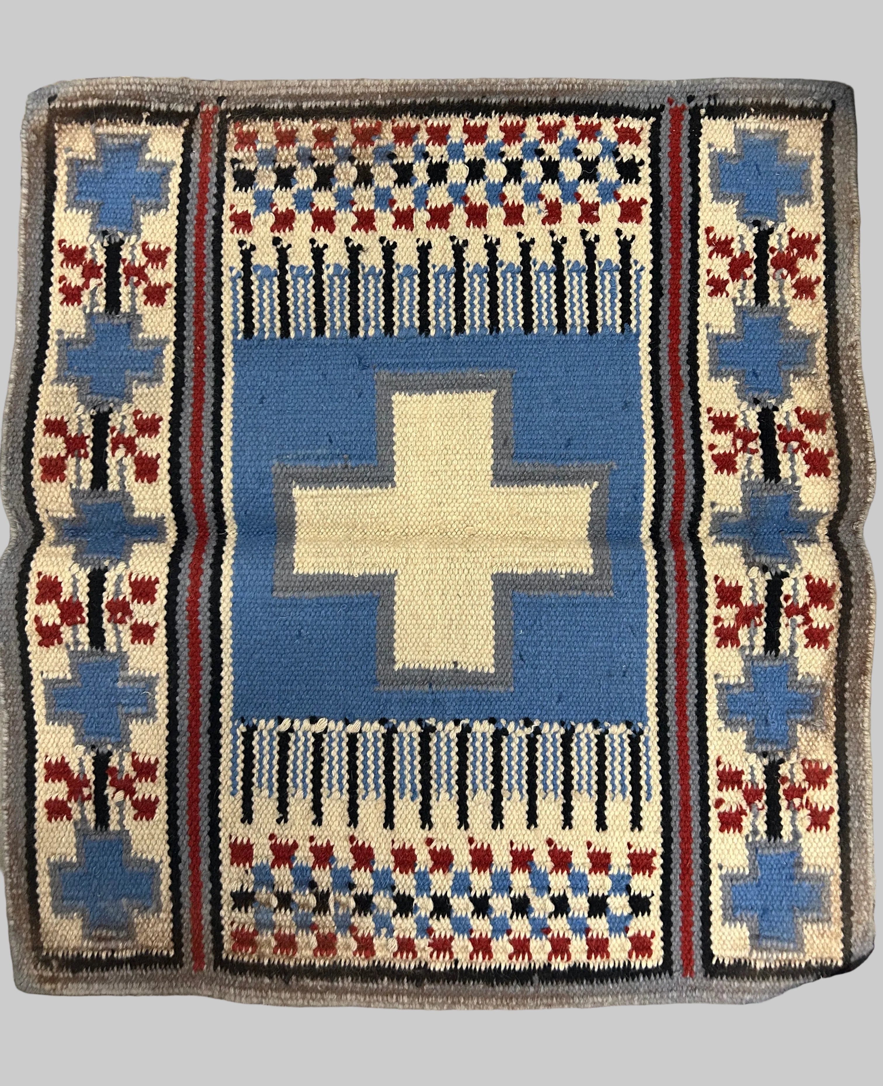Western Saddle Blanket Blue/Burgundy Cross 35x38