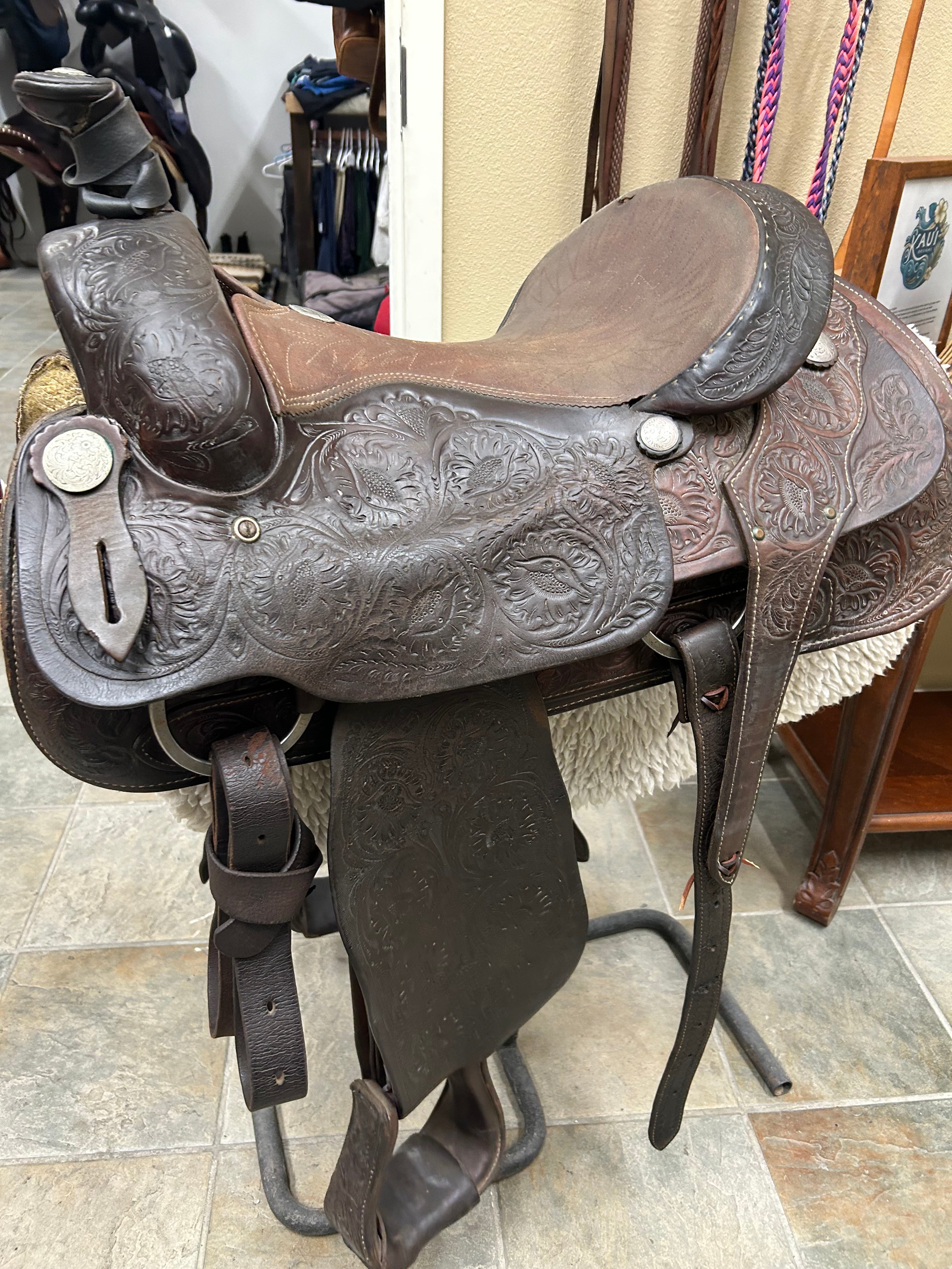Billy Cook Vintage Western Saddle 15" Seat Semi Qh Bars