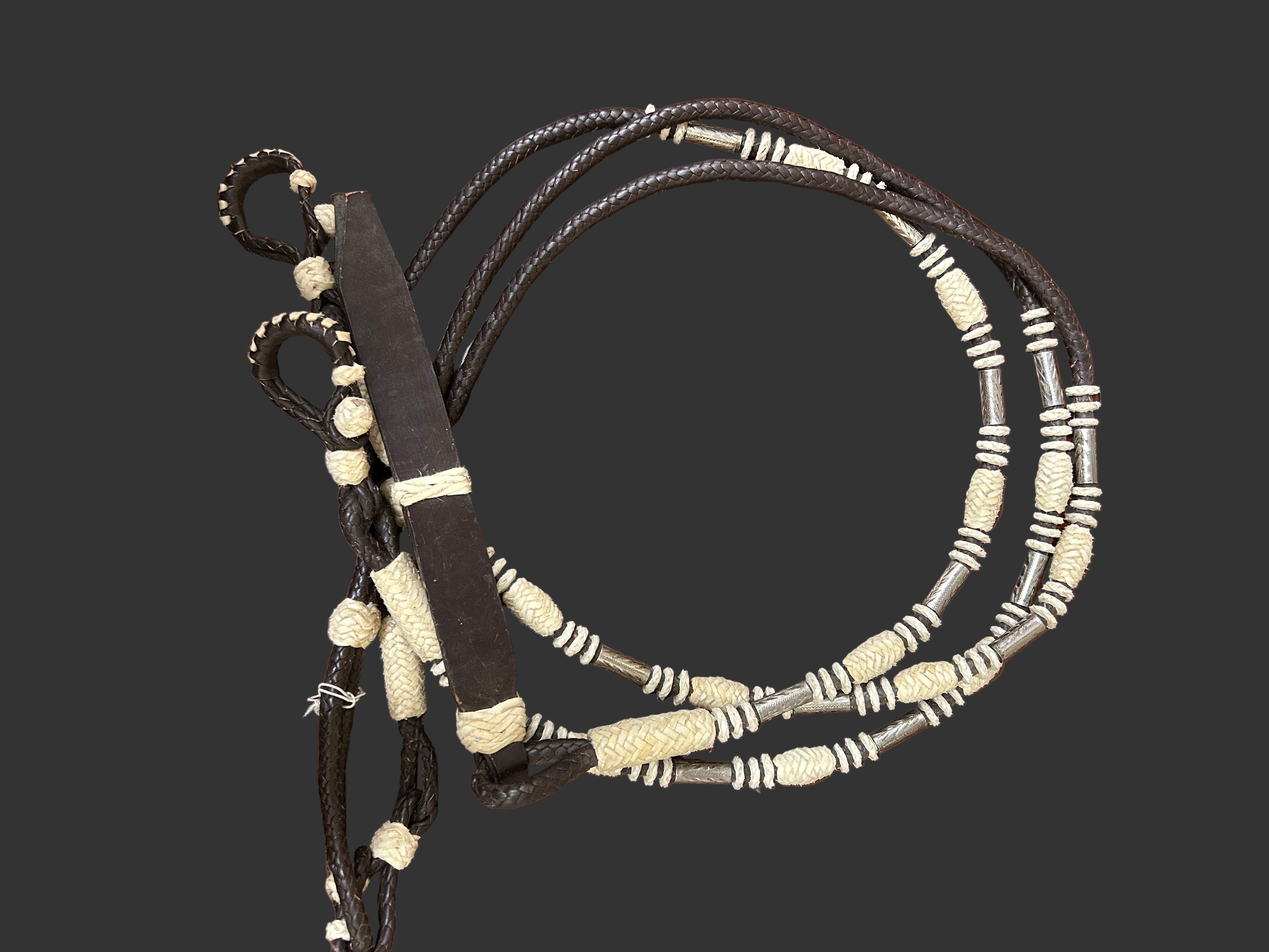 Western Split Show reins dark leather, rawhide, silver inlay