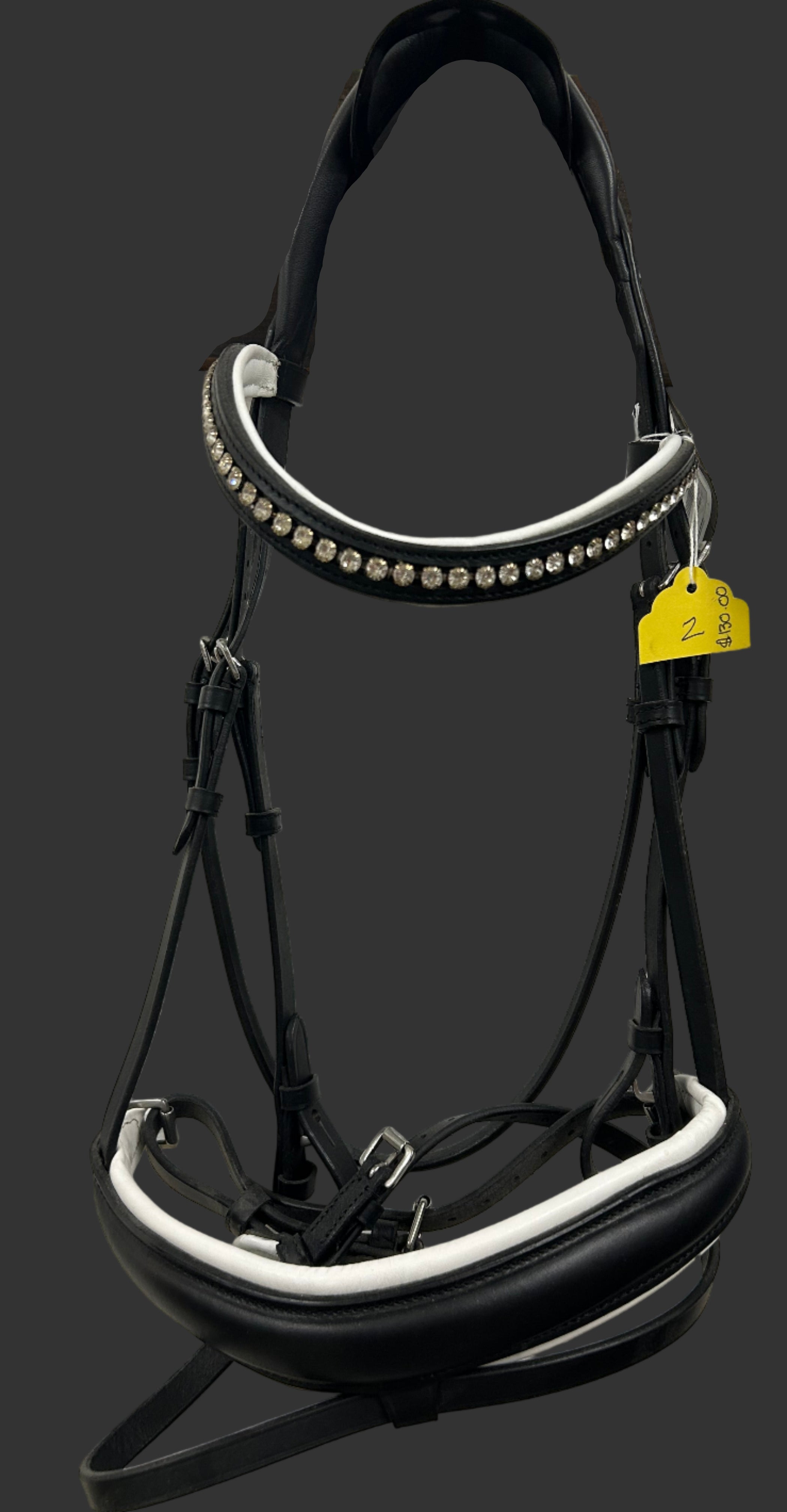 Imported Dressage headstall black/white with flash size horse flash noseband