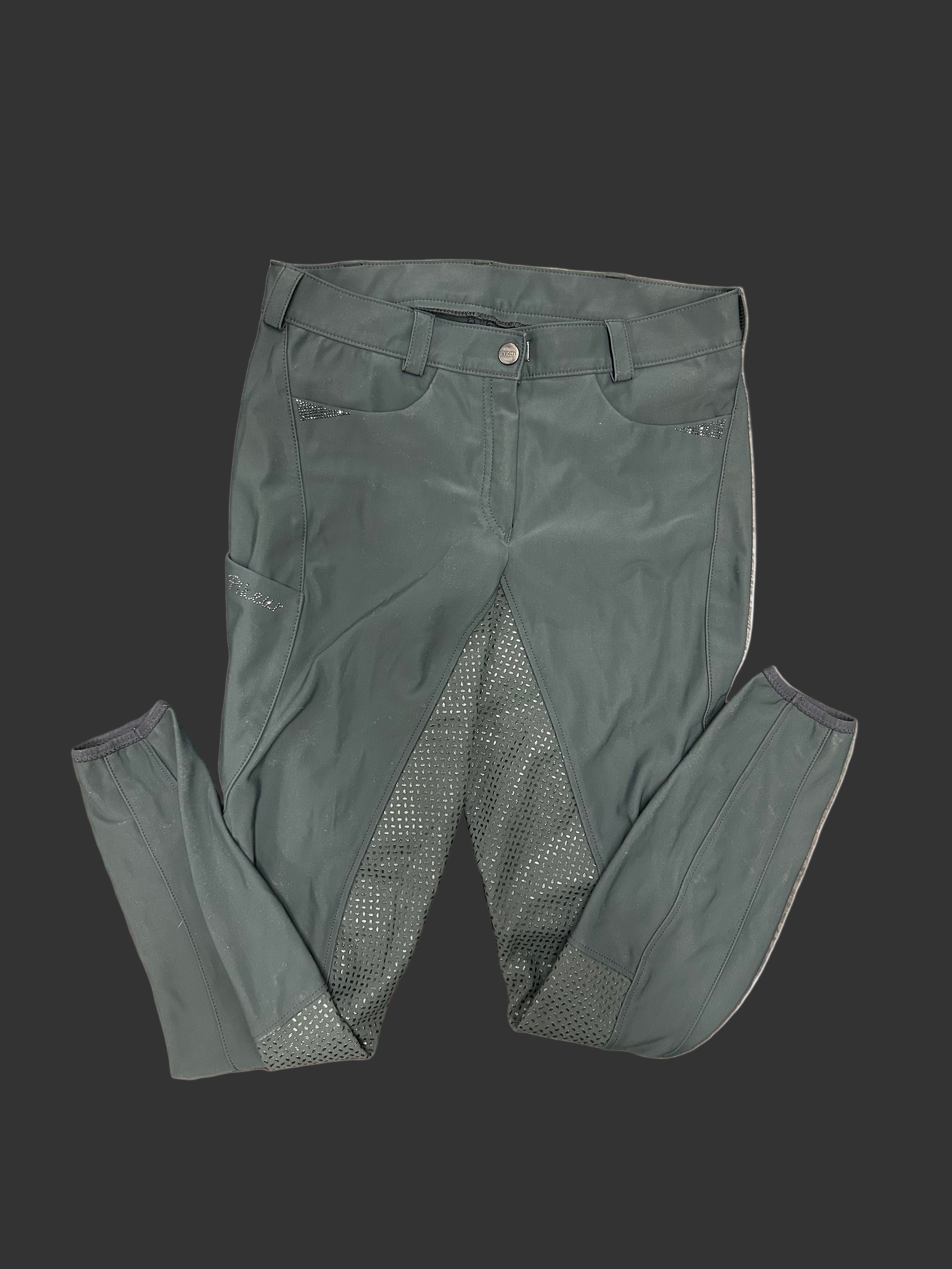 Pikeur Hunter Green 32 Womens full seat breeches with stone accents, used.