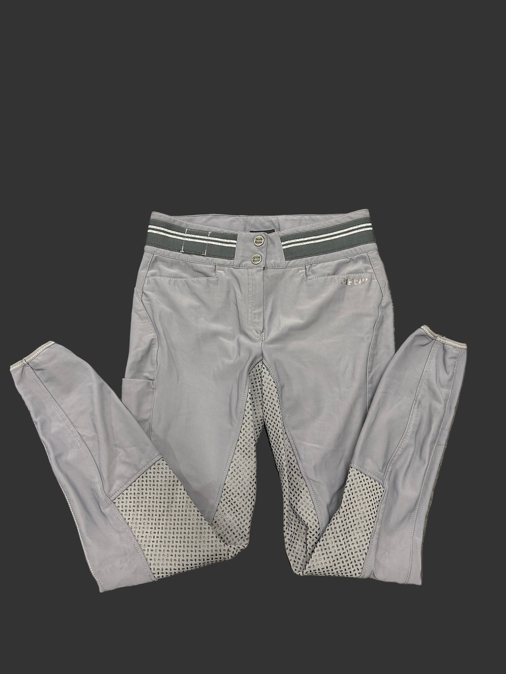 Pikeur Calanja breeches 32 gray, silver lavender tint full seat used