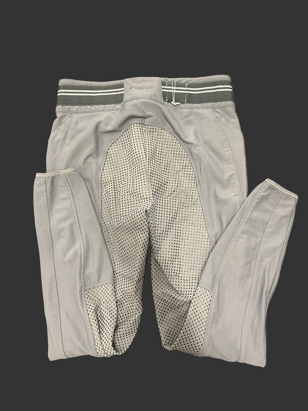 Pikeur Calanja breeches 32 gray, silver lavender tint full seat used