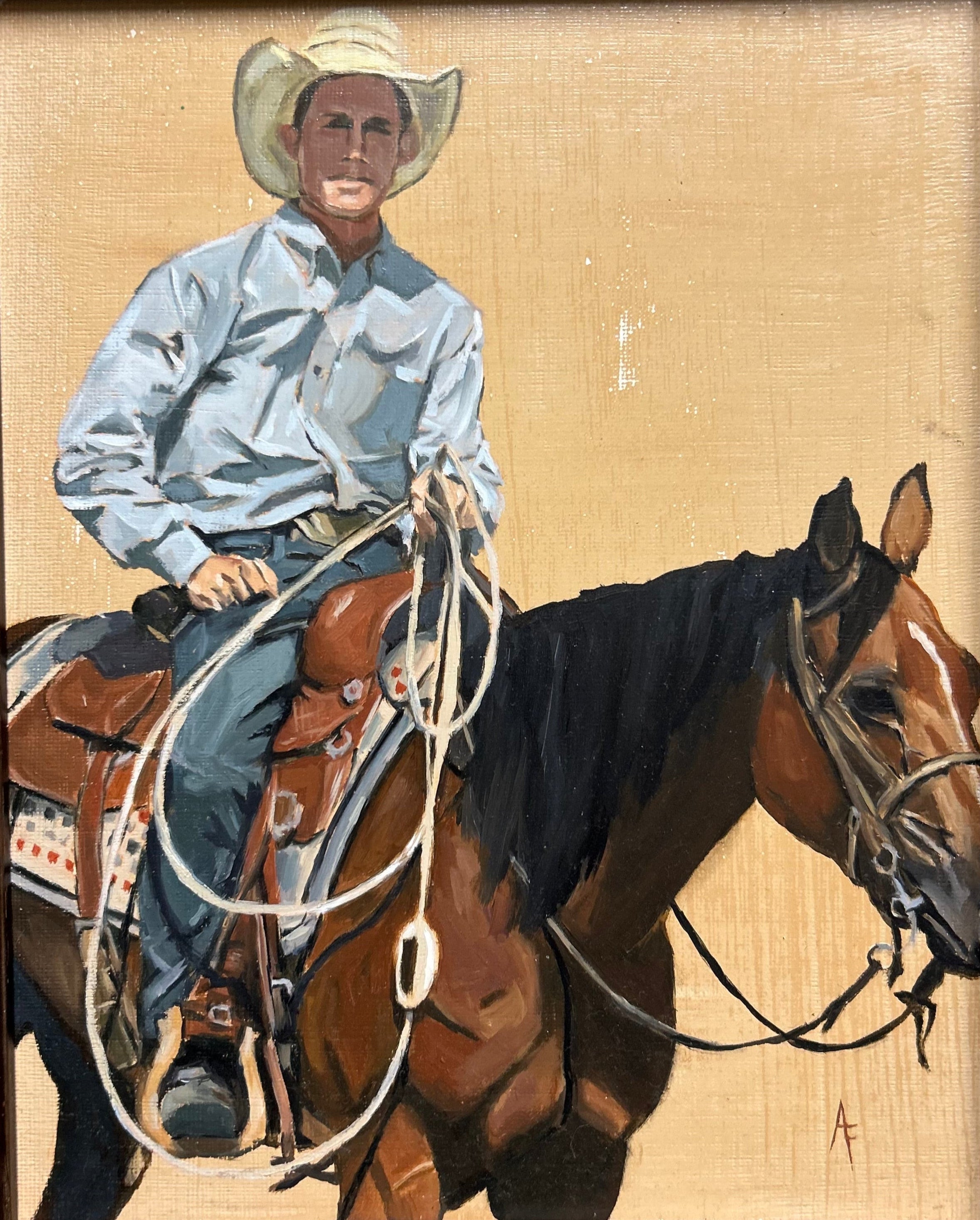 " High noon" 9 x 11 framed original oil painting signed by artist Ashley Funicello