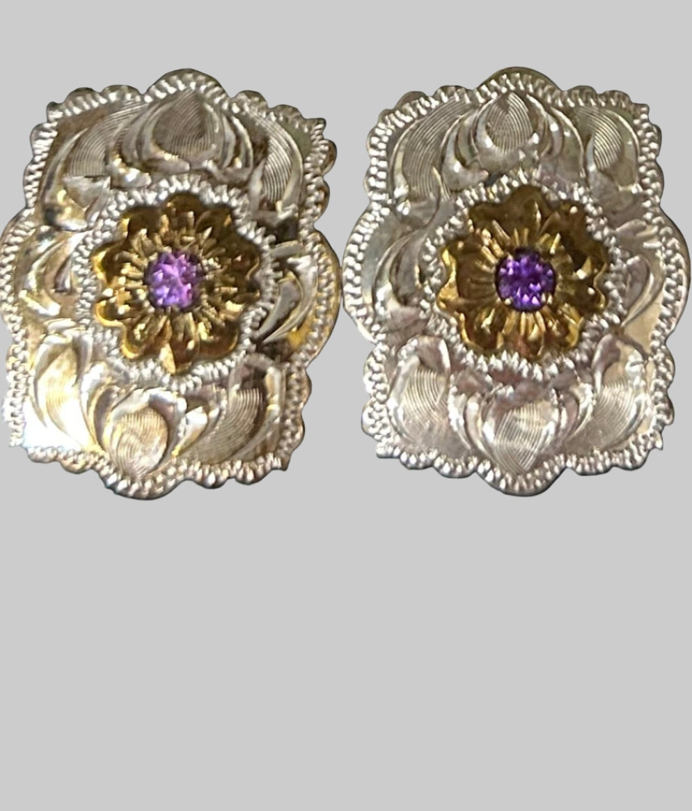 Western Inspired Earrings in Silver/Gold/Purple