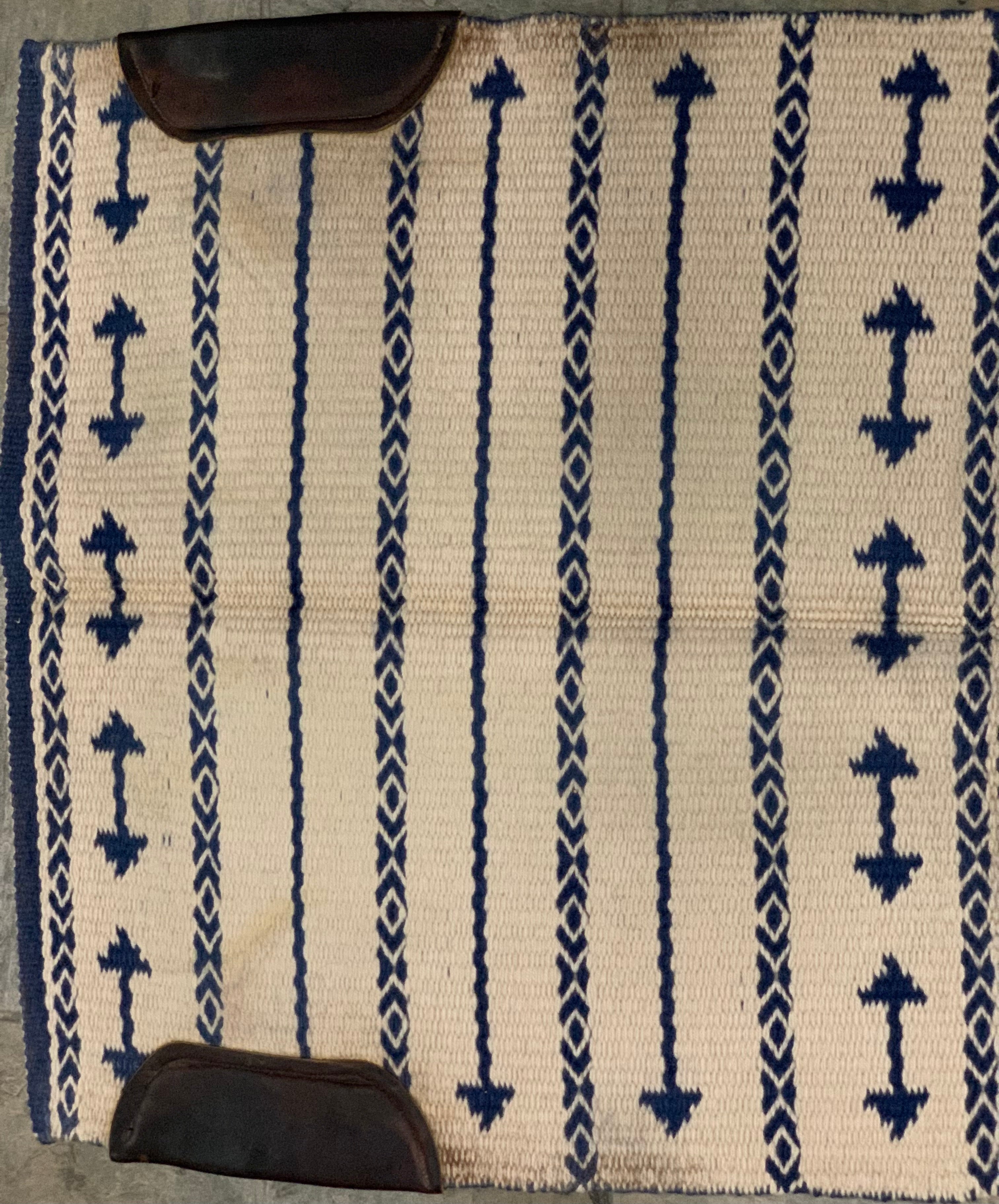 Western Saddle Blanket With Leather Reinforcement By Cinch Navy Off white