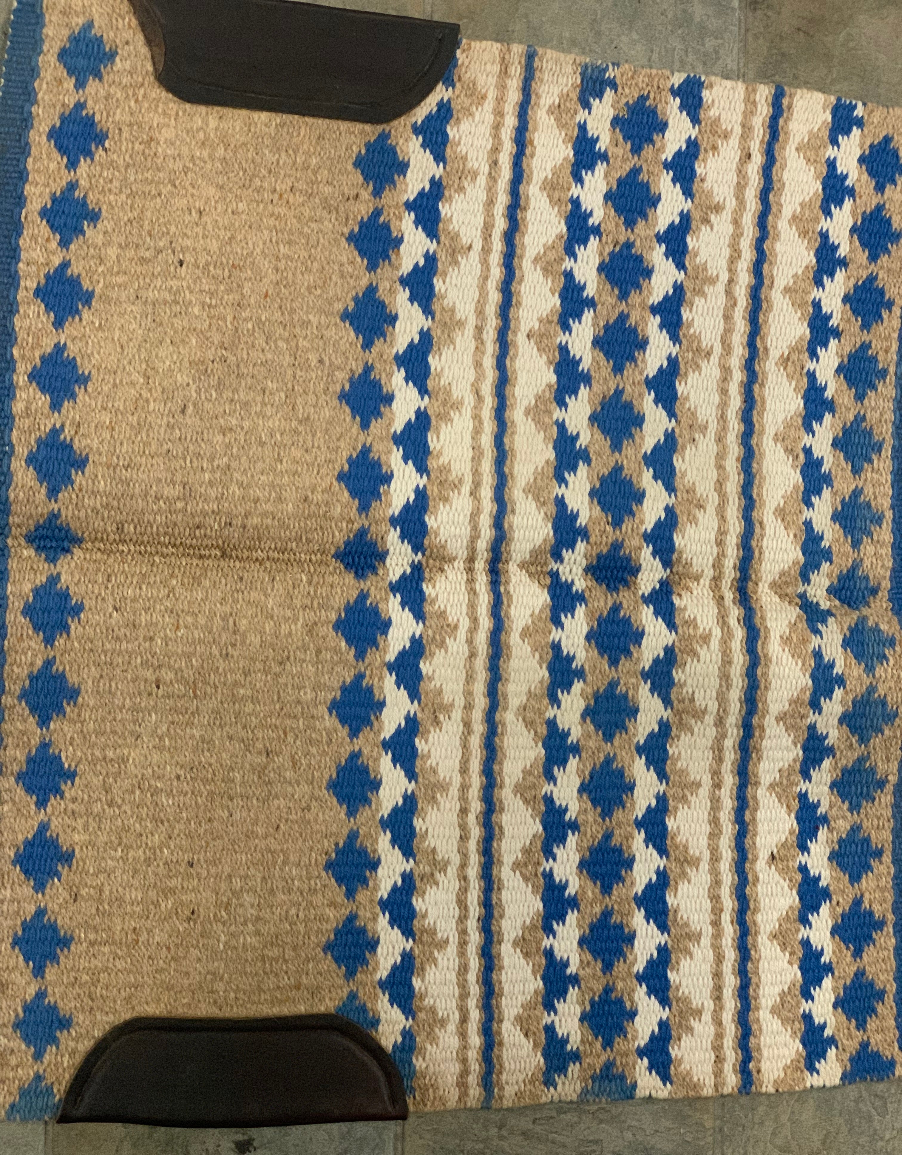Western Saddle Blanket Blue Beige and Off White