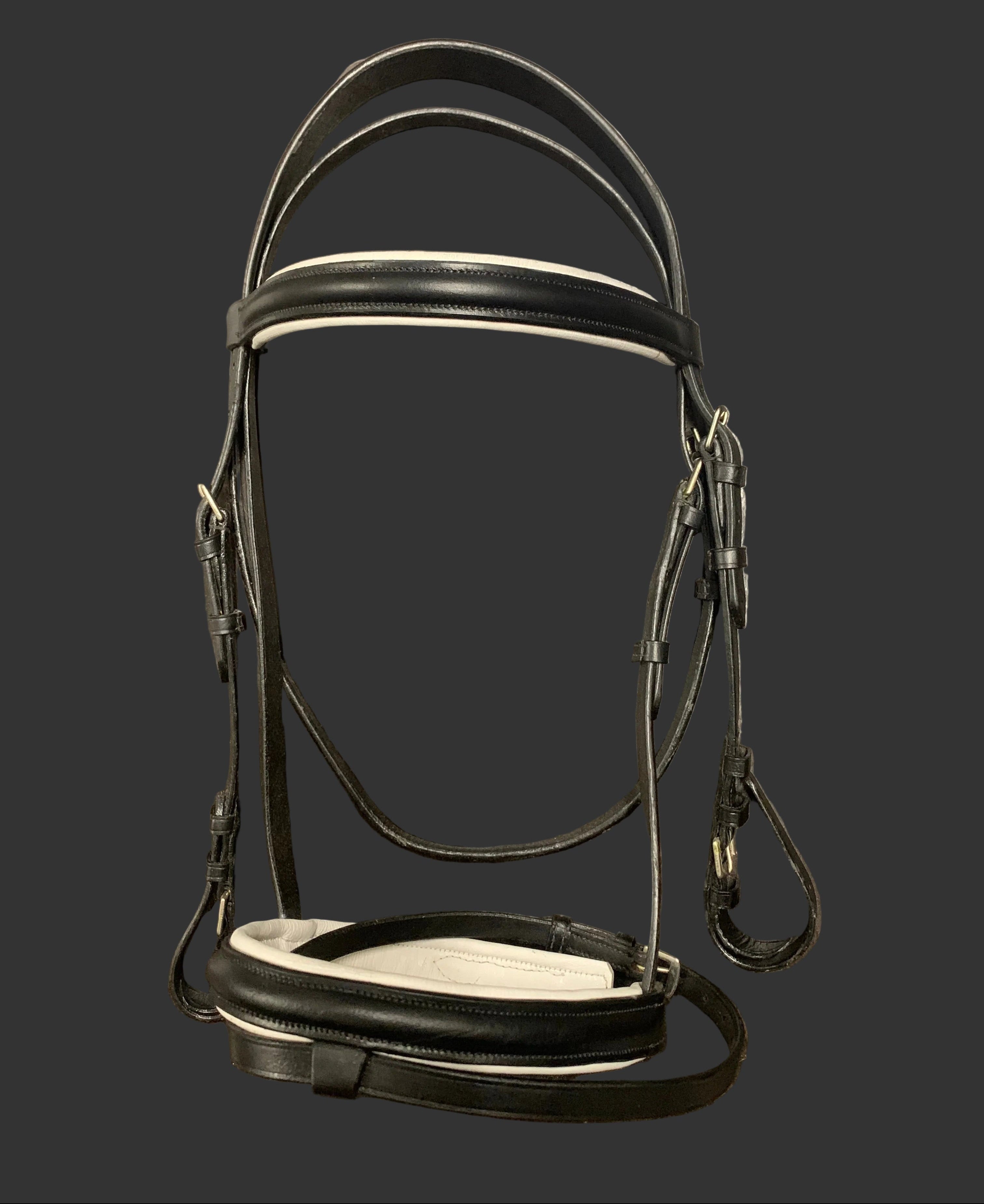 Dressage Bridle Black And White With Flash. Cob Size