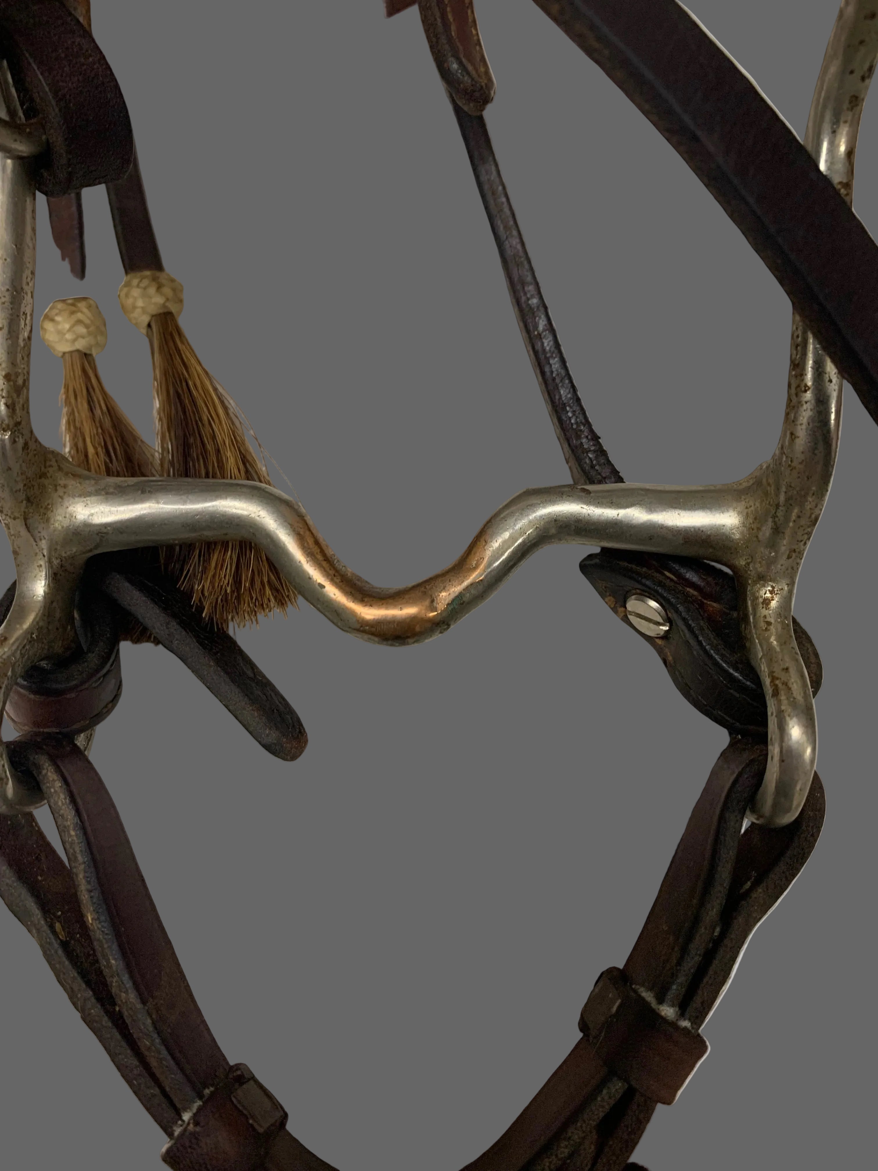 Western Brown Pony Bridle With Split Reins And Horse Hair Tassels