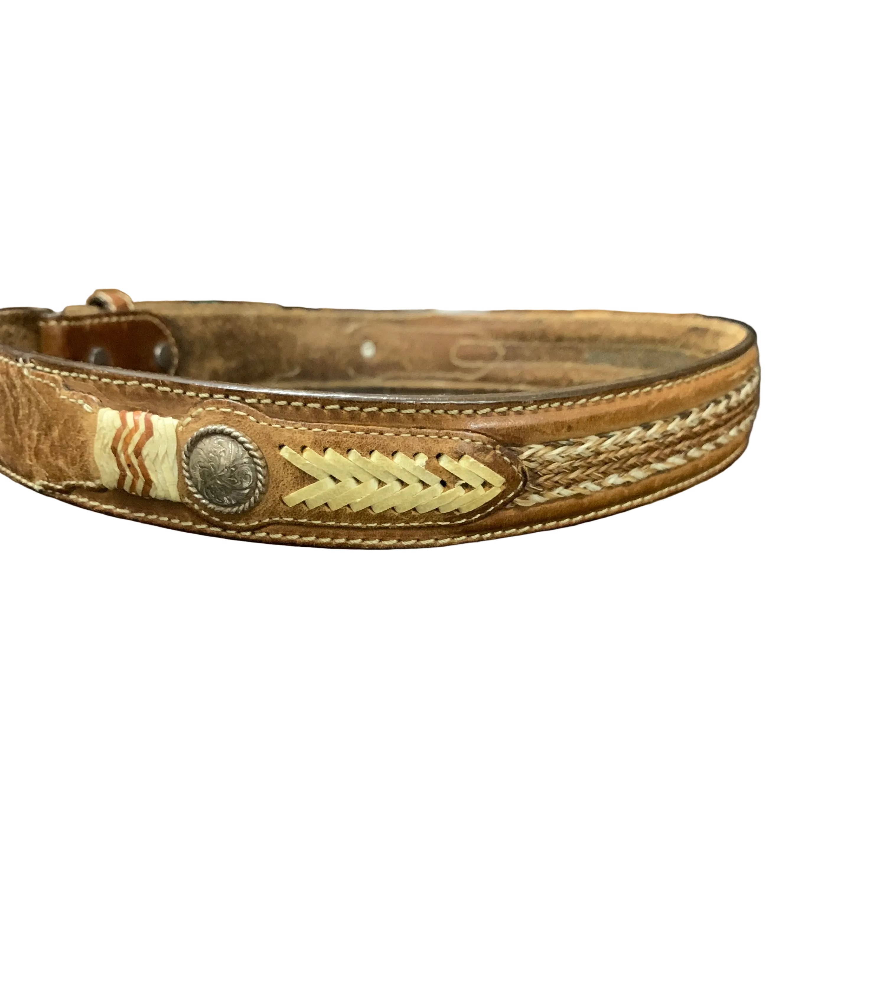 R.H Brown Leather Belt With Raw Hide and Horse Hair Pattern Size 30"