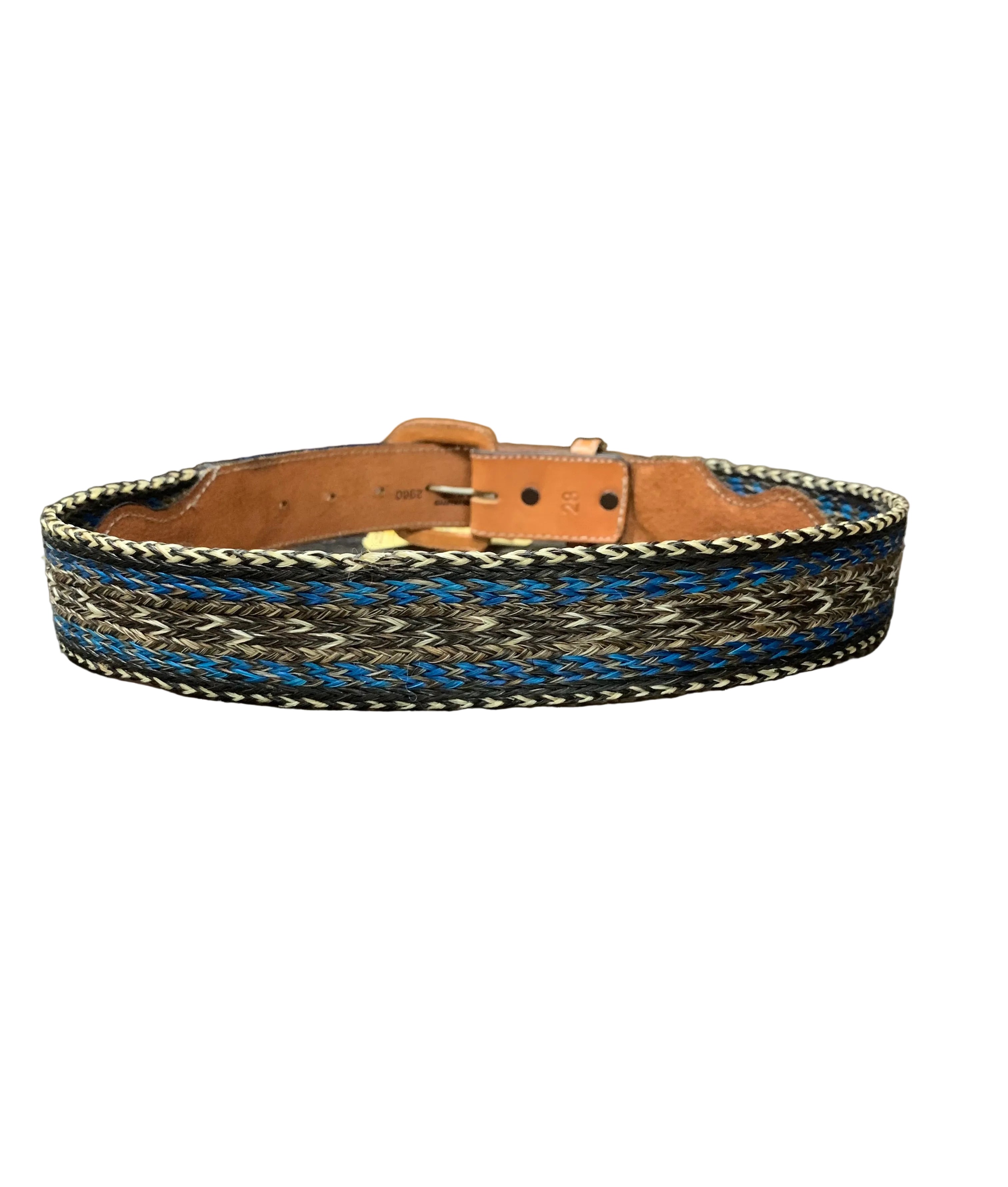 Keystone Light Brown Leather Belt With Horse Hair And Floral Pattern Size 28"