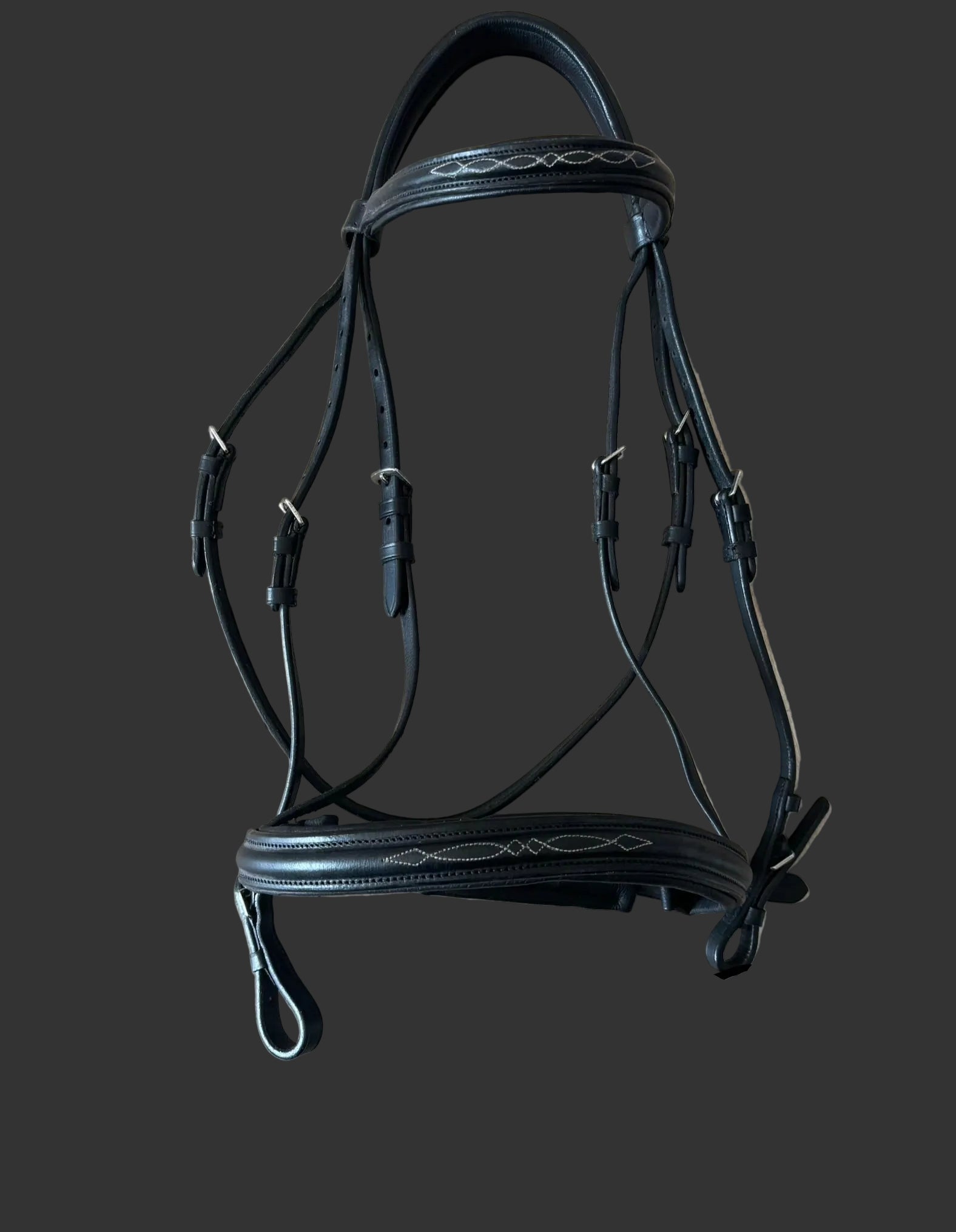 Black Fancy Stitched Bridle With Crank Noseband Horse L