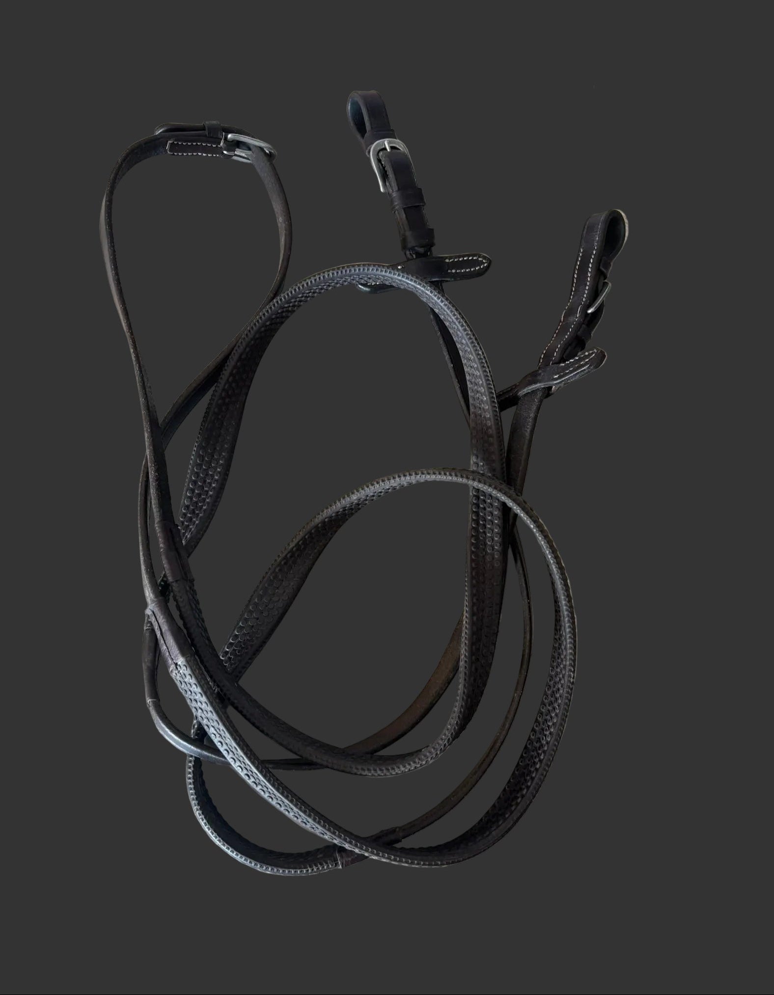 Brown Rubber Reins With Stoppers Full Size