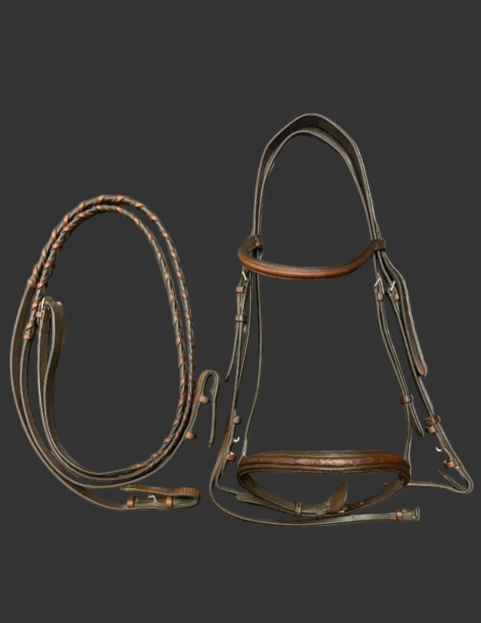 Fancy Raised Hunter Bridle Leather Brown Full With Reins