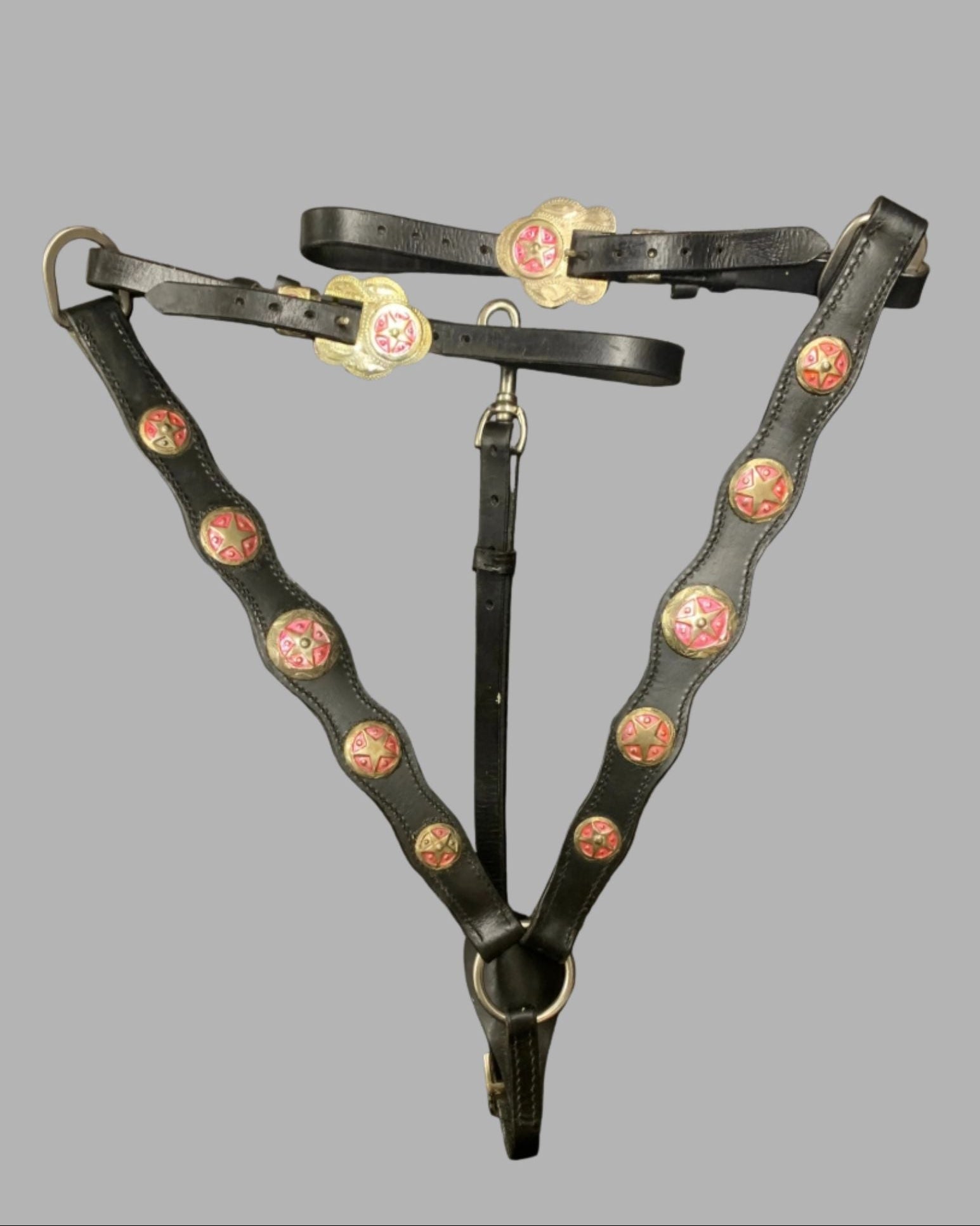 Western Black Leather Breastplate With Pink Accents Horse Size