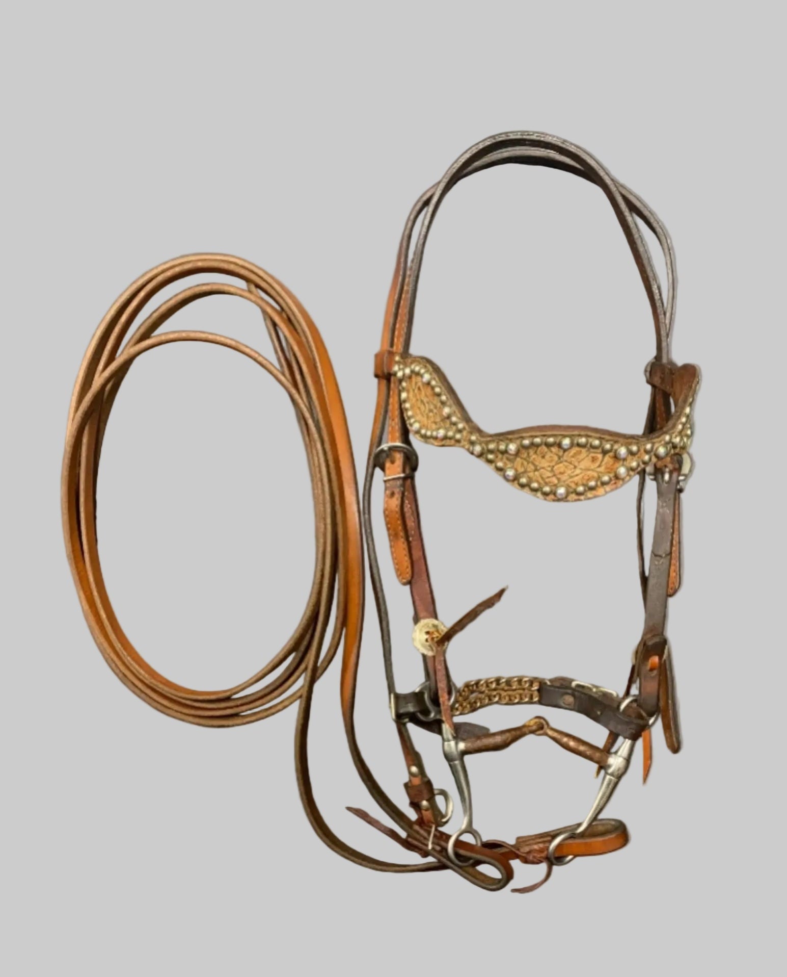 Western Bridle Brown Leather With Reins And Stones Horse