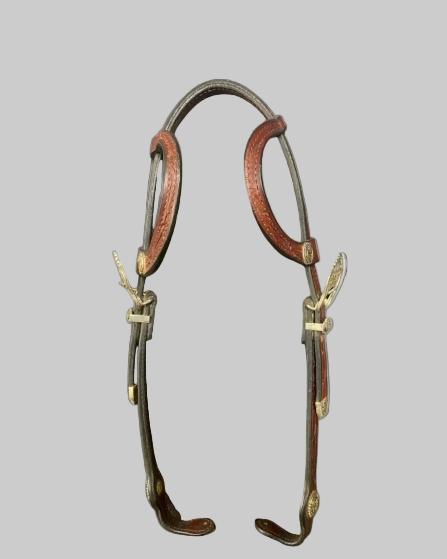 Double Ear Western Headstall Medium Brown