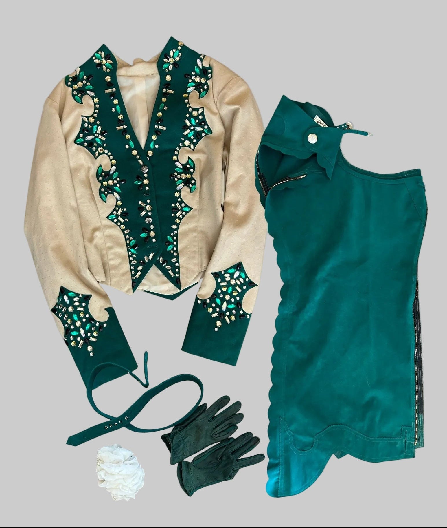 Western Pleasure Show Set Ladies M Green And Creme