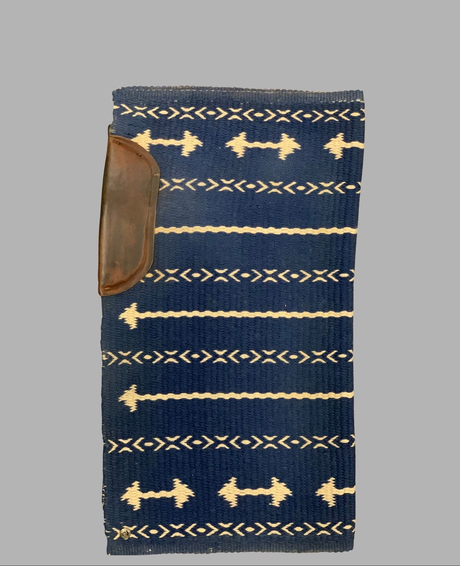 Western Saddle Blanket With Leather Reinforcement By Cinch Navy Off white